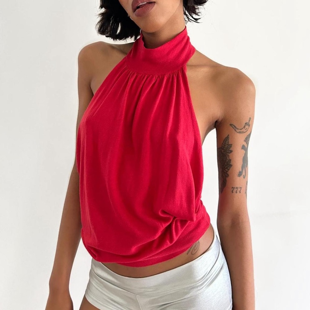 Vintage Arden B Vibrant Red Pink Halter Tank Top